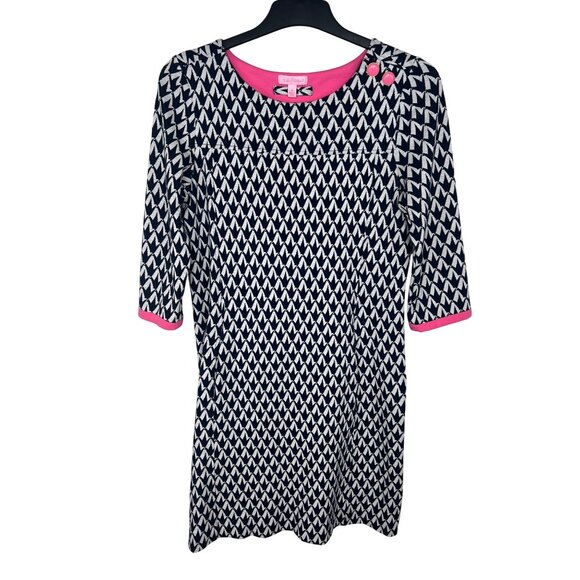 Lilly Pulitzer Jonah Crane Pose Navy & White Knit Sweater Dress 3/4 Sleeves M - Picture 1 of 13
